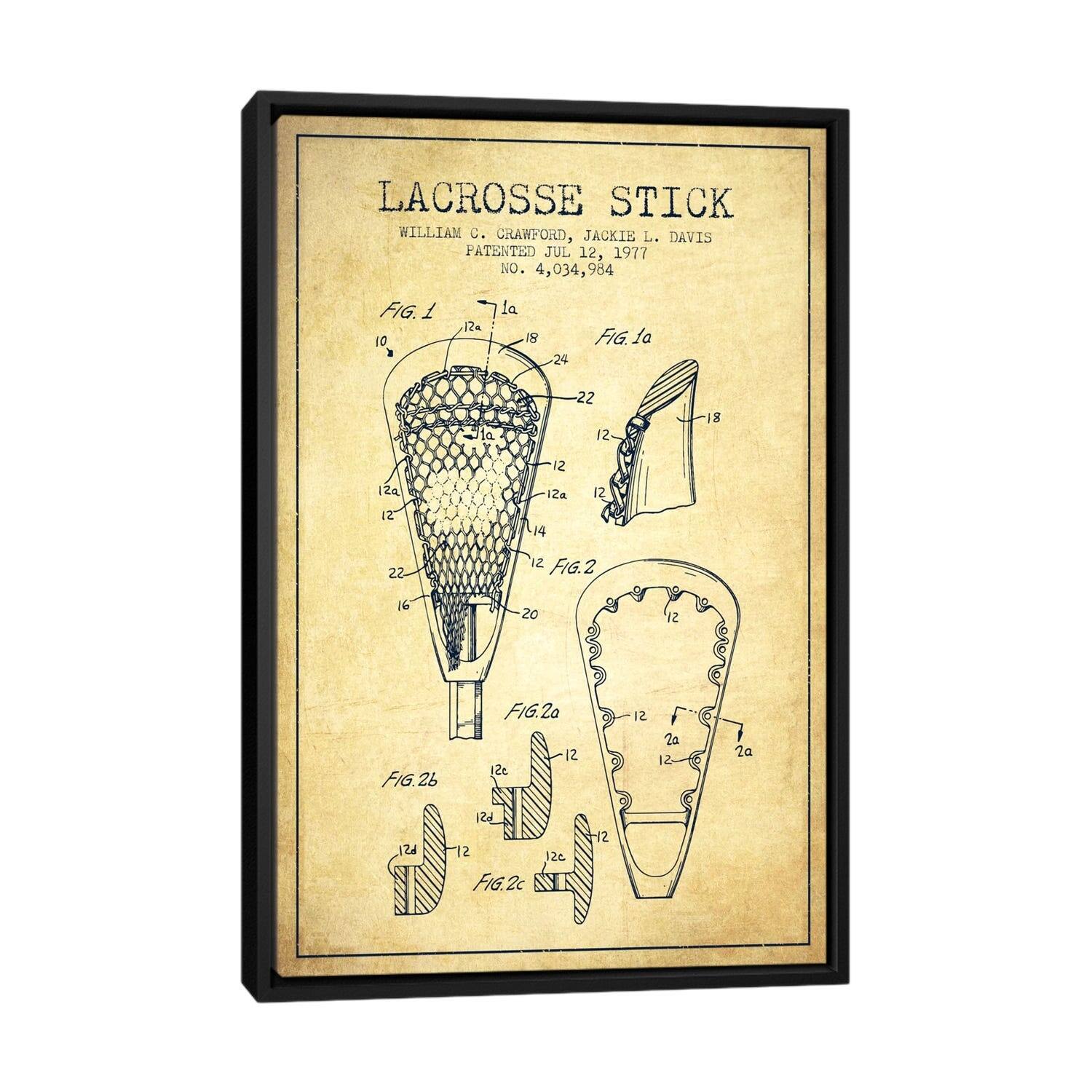 iCanvas "Lacrosse Stick Vintage Patent Blueprint" by Aged Pixel Framed
